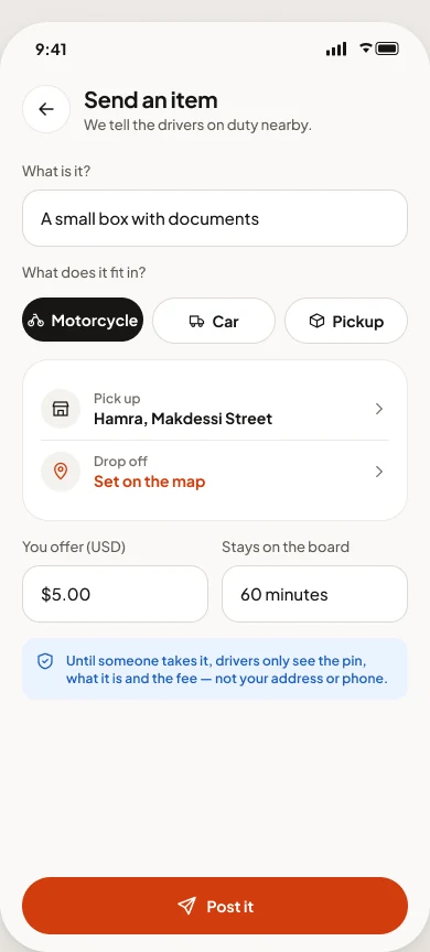 Sending an item in the Trintrin app