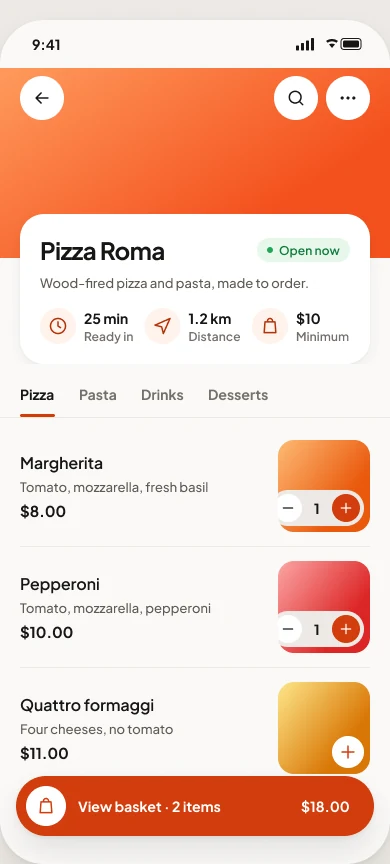 The shop menu in the Trintrin app
